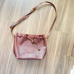 Portland Leather Chestnut Brown Pebbled Drawstring Crossbody